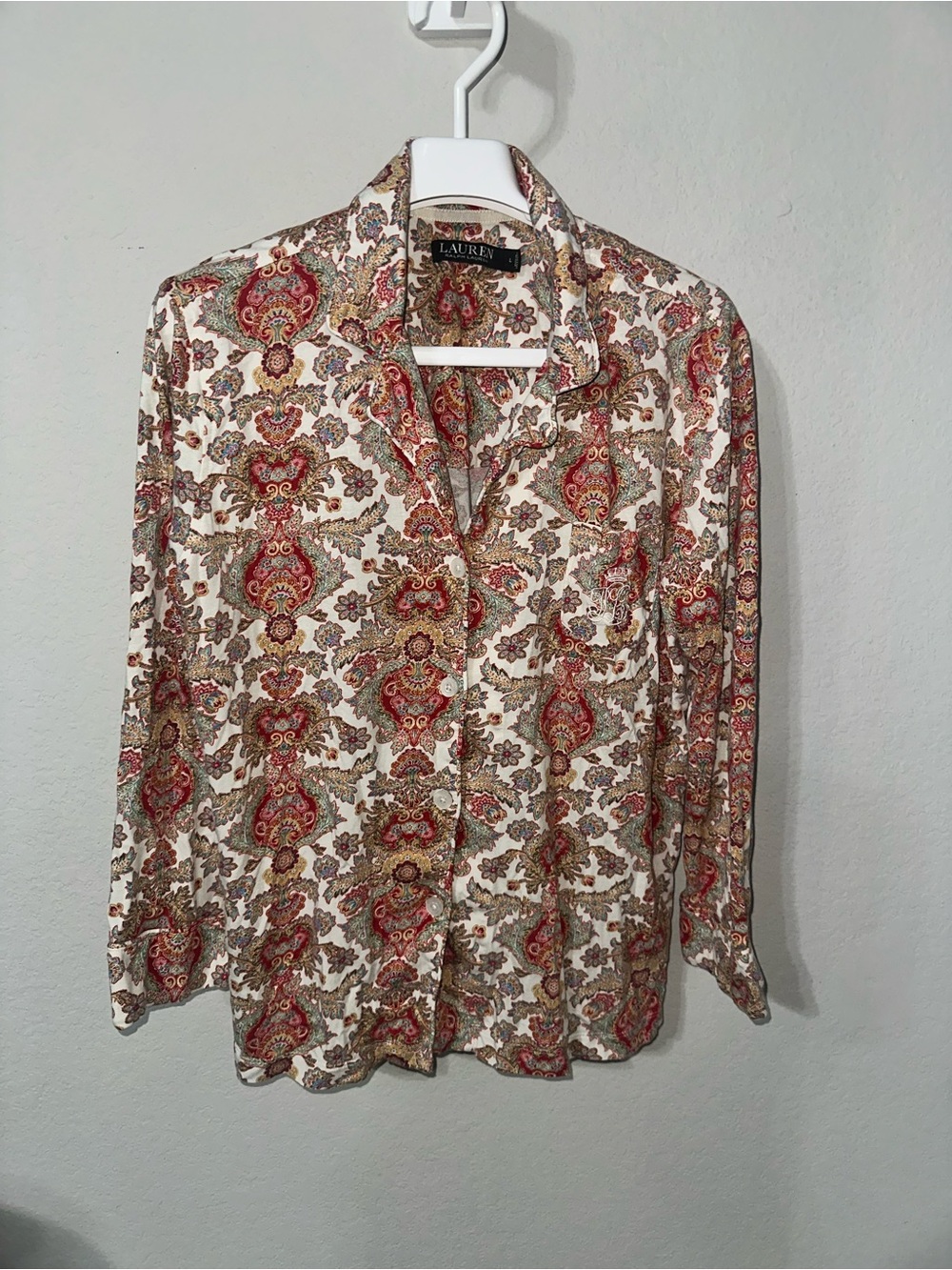 Lauren Ralph Lauren Paisley Pajama Set with Monogram Stitching Size Large - Picture 4 of 13